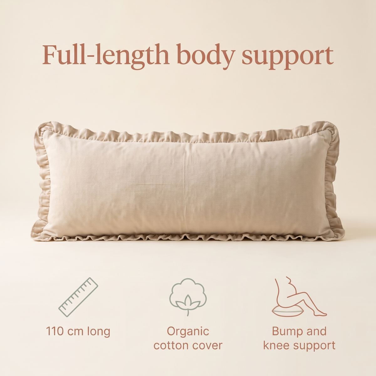 I-Shape Cotton Pregnancy Pillow, Full Length 110 cm – Oat