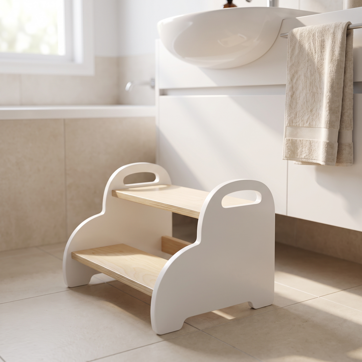 Wooden Cloud Step Stool with Carry Handles – Birch Plywood, 45 cm