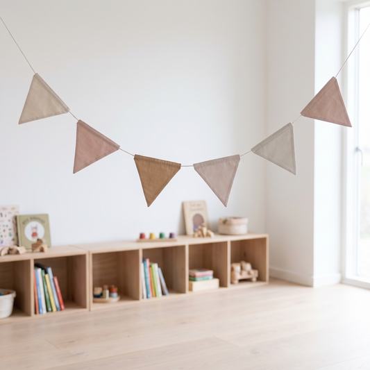 Double-Sided Cotton Bunting with 8 Flags, Birchbark Rose