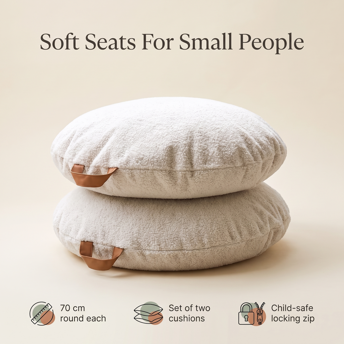 Round Floor Cushions in Teddy Bouclé, Set of 2 – Oat, 70 cm