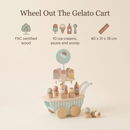 Wooden Ice Cream Cart with 10 Ice Creams and Scoop, Stripes