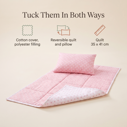 Reversible Doll Bedding Set with Quilt and Pillow for 40 cm Dolls
