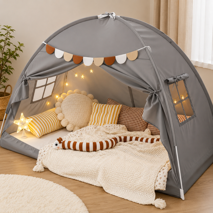 Twin Bed Play Tent with USB Star Lights and Flags