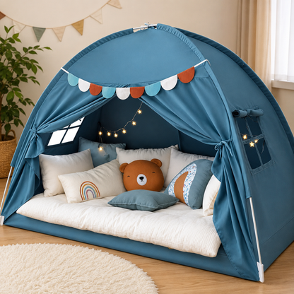 Twin Bed Play Tent with USB Star Lights and Flags