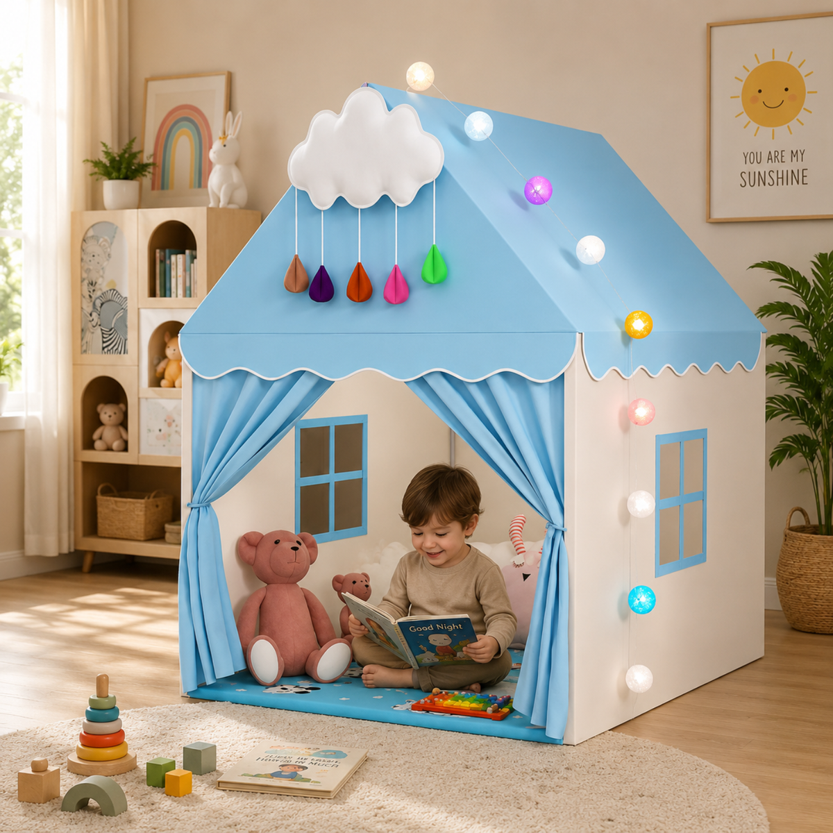 Princess Play Tent with Padded Mat and Lights