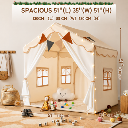 Kids Play Tent with LED Lights and Quilted Padded Mat
