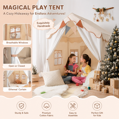 Kids Play Tent with LED Lights and Quilted Padded Mat