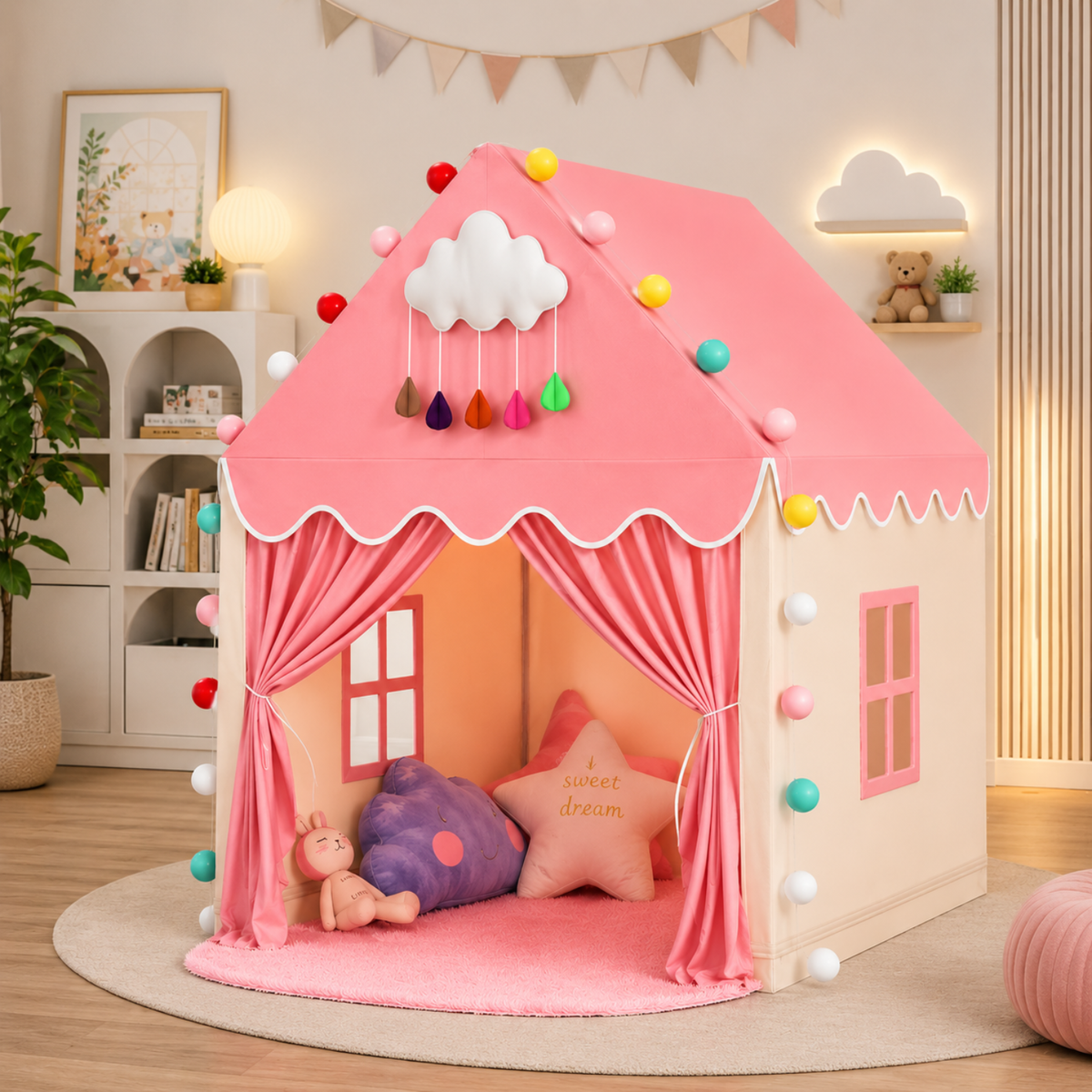 Princess Play Tent with Padded Mat and Lights