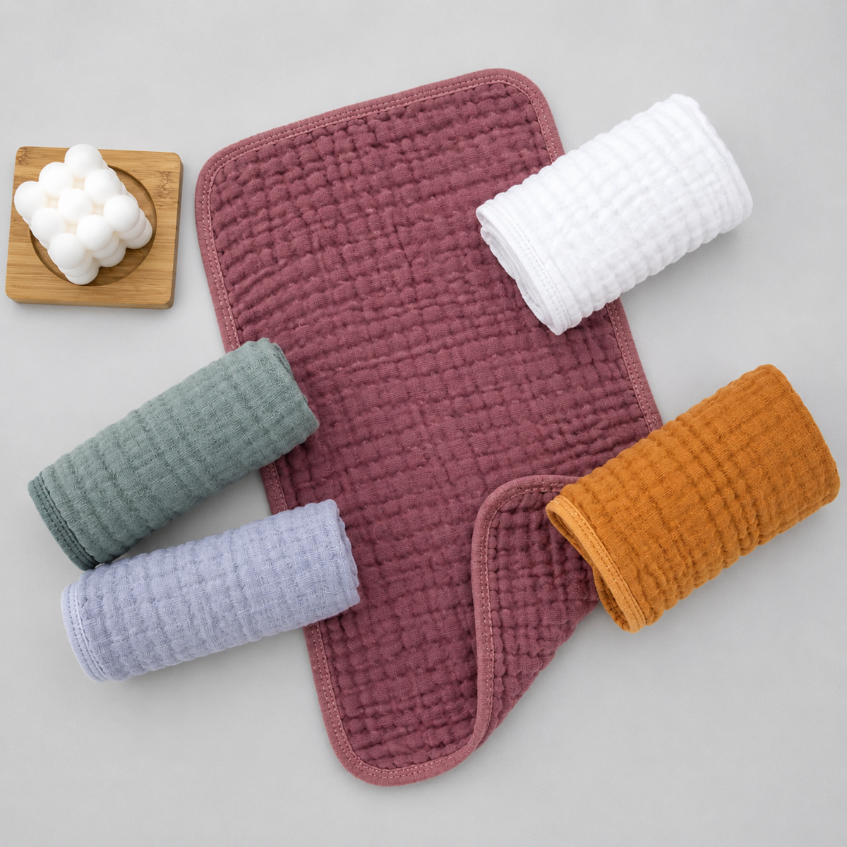 6-Layer Cotton Muslin Burp Cloth Set