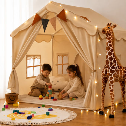 Kids Play Tent with LED Lights and Quilted Padded Mat