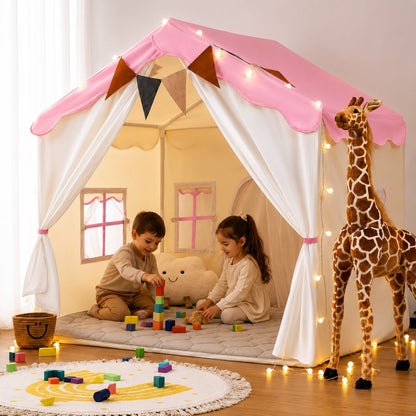 Kids Play Tent with LED Lights and Quilted Padded Mat