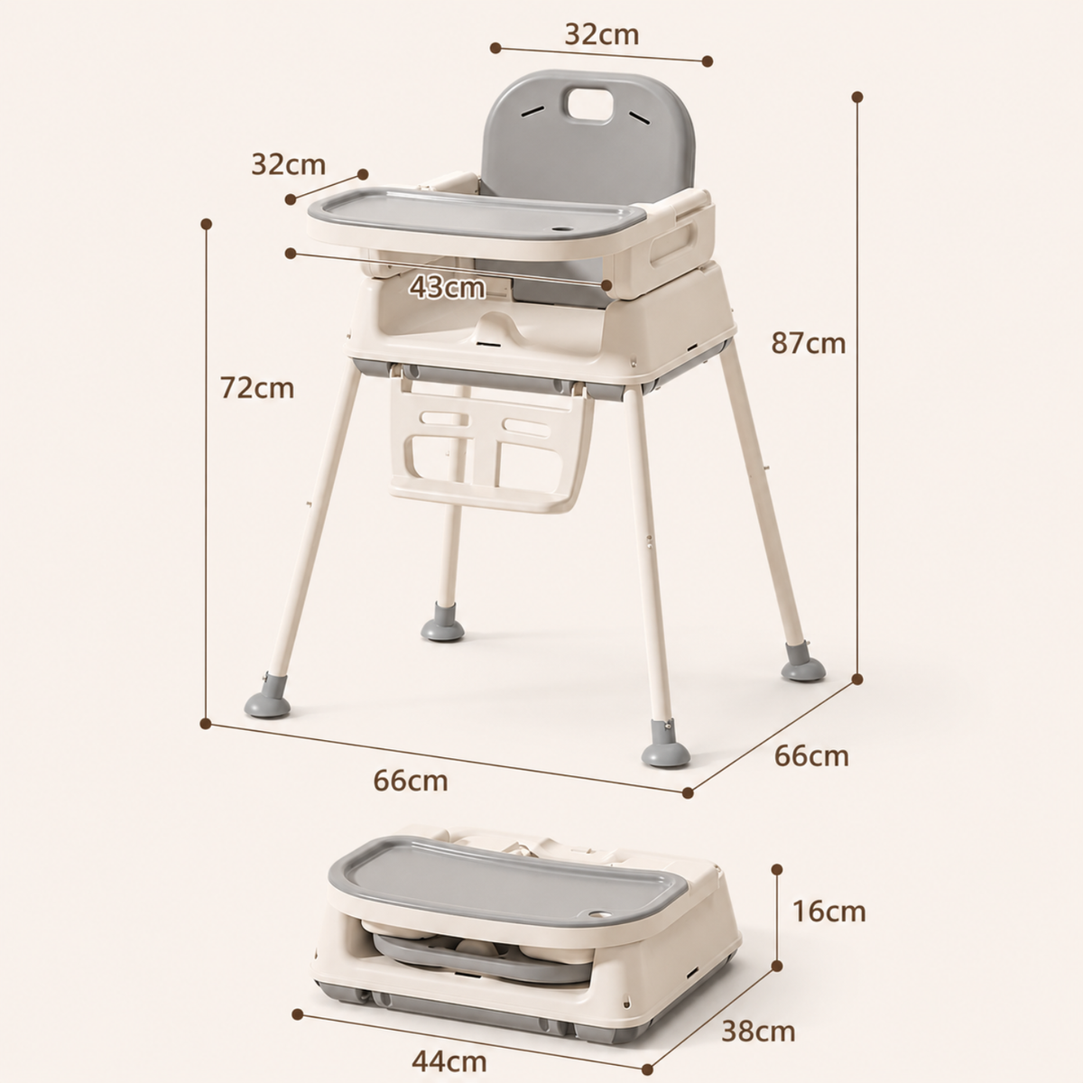 4-in-1 Baby High Chair with Removable Tray, Gray