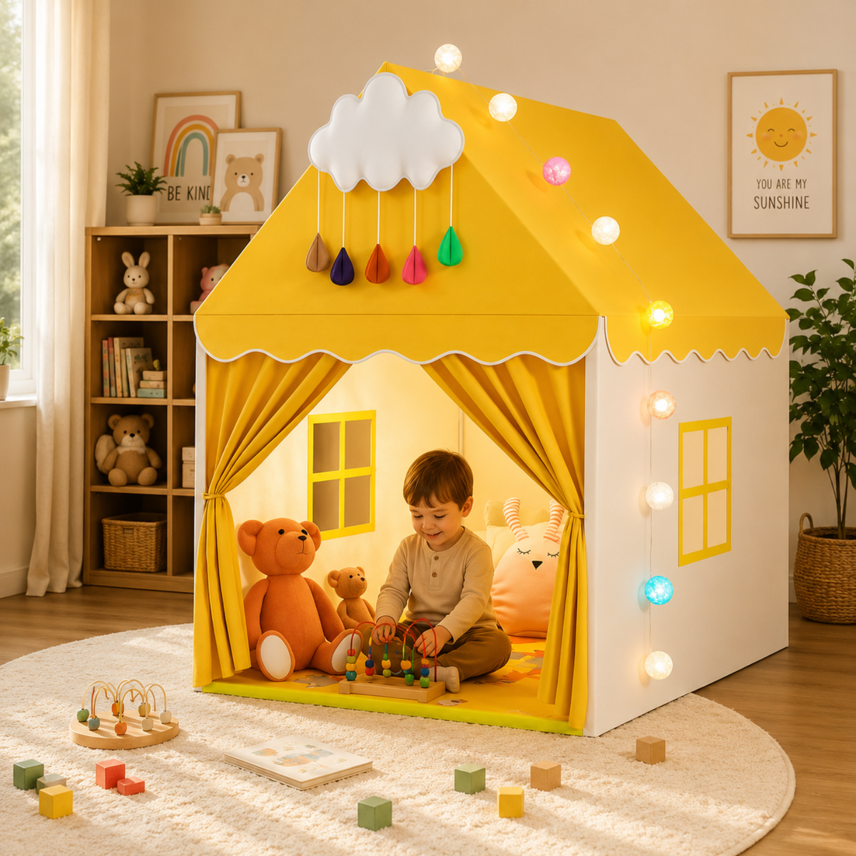 Princess Play Tent with Padded Mat and Lights
