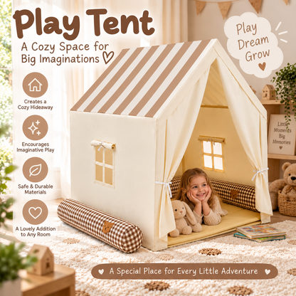 Indoor and Outdoor Kids Playhouse Tent with Roll-Up Curtains and Mesh Windows